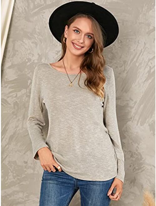 ZANZEA Women's Solid O Neck Long Sleeve T Shirt Casual Knit Tops Blouse Pullover