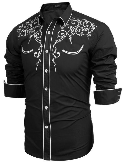 COOFANDY Men's Long Sleeve Embroidered Shirt Slim Fit Casual Button Down Shirts