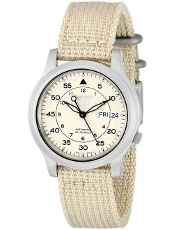 Men's SNK803 Seiko 5 Automatic Watch with Beige Canvas Strap