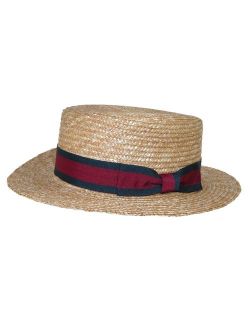 CTM Straw 2.5 Inch Brim Boater Hat with Navy Band