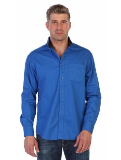 Mens Long Sleeve Casual Twill Contrast Shirt