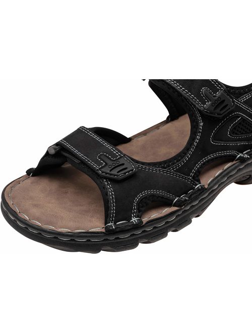JOUSEN Men's Sandals Leather Open Toe Beach Sandal Outdoor Summer Sport Sandals