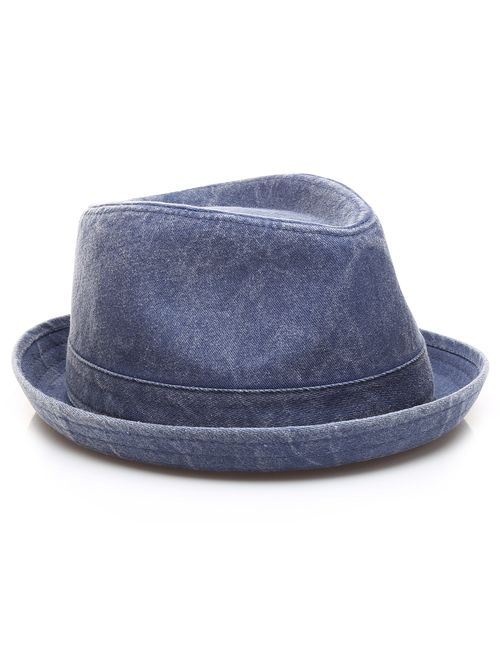 MIRMARU Men's Denim Washed Cotton Casual Vintage Style Pork Pie Fedora Sun Hat