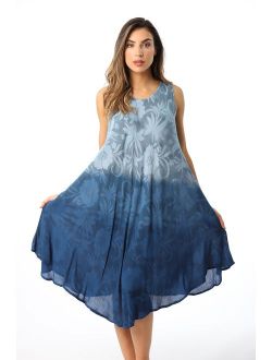 Riviera Sun Ombre Tie Dye Summer Dress with Floral Painted Design