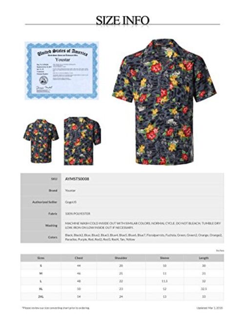 Youstar Men's Casual Hawaiian Print Button Down Short Sleeve Shirt