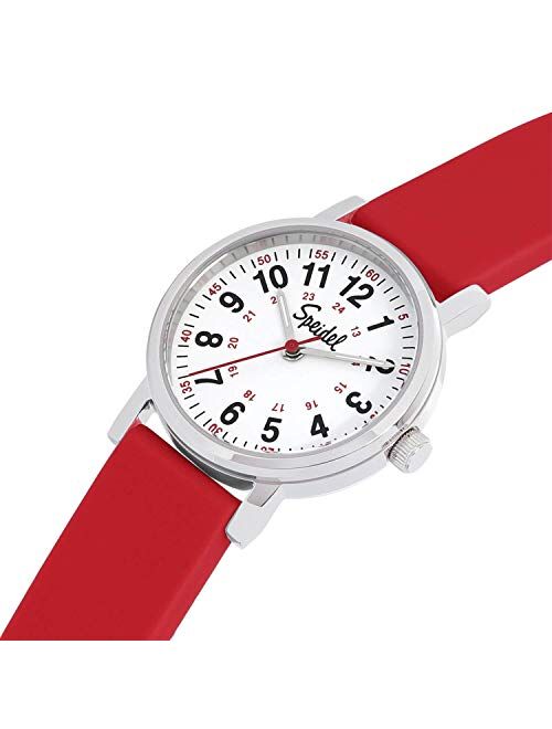 Speidel Women's Scrub Petite Watch for Medical Professionals - Easy to Read Small Face, Luminous Hands, Silicone Band, Second Hand, Military Time for Nurses, Doctors,Stud