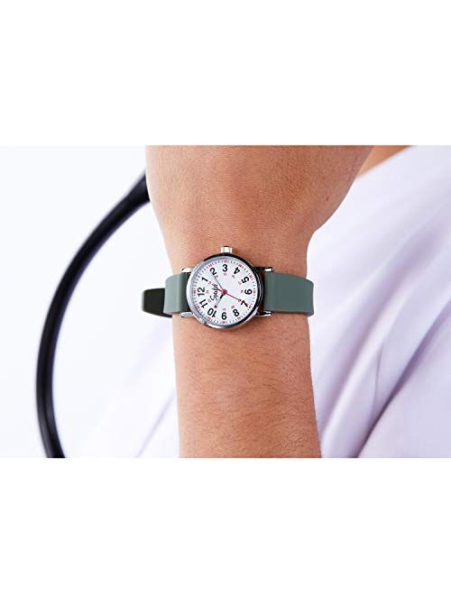 Speidel Women's Scrub Petite Watch for Medical Professionals - Easy to Read Small Face, Luminous Hands, Silicone Band, Second Hand, Military Time for Nurses, Doctors,Stud