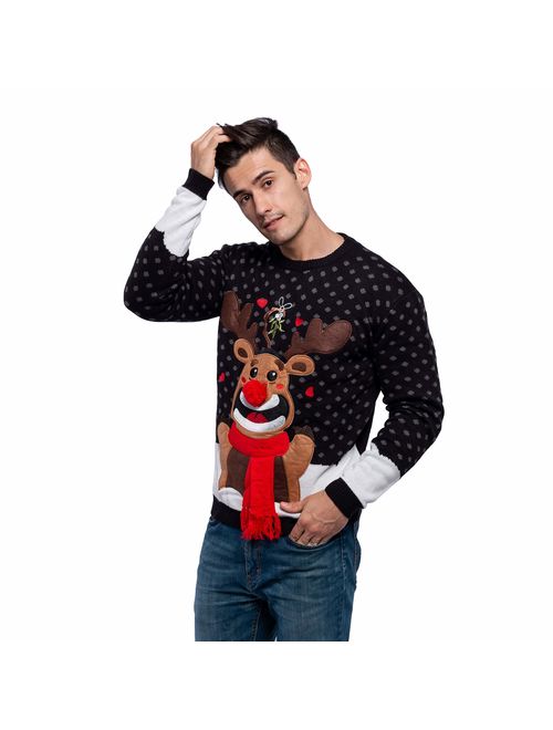 JOYIN Men's Christmas Fuzzy Reindeer Ugly Sweater for Holiday or Birthday Gift