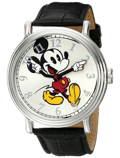 Disney Men's W001868 Mickey Mouse Silver-Tone Watch with Black Band