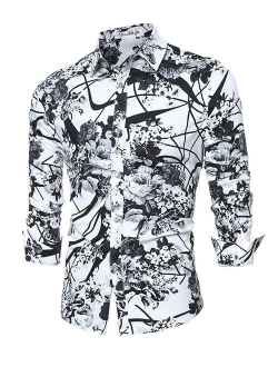 Men's Shirt Stylish Slim Fit Button Down Long Sleeve Floral Shirt