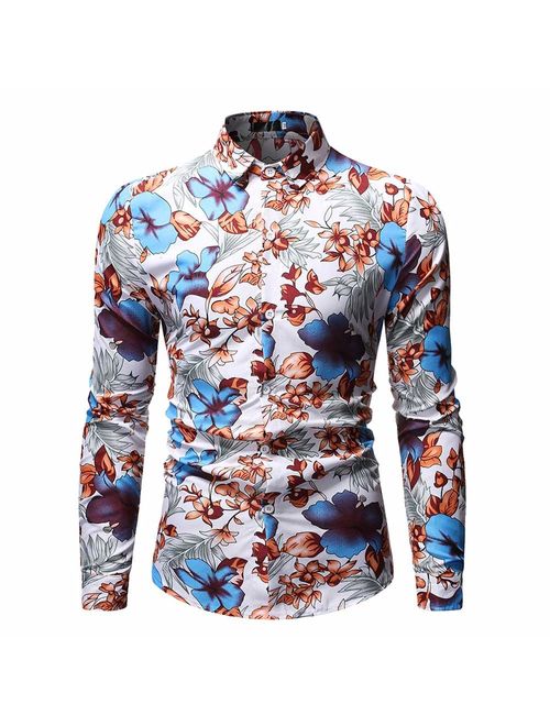 Men's Shirt Stylish Slim Fit Button Down Long Sleeve Floral Shirt