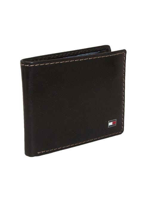 Tommy Hilfiger Men's Leather Slim Billfold Wallet, Dark Black, One Size