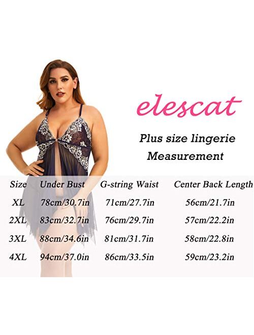 Elescat Plus Size Lingerie for Women Sleepwear Set Lace Babydoll Chemise XL-4XL