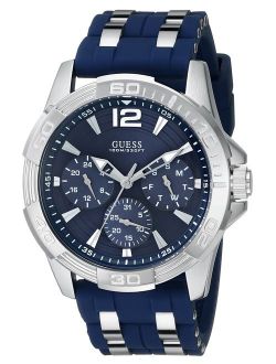 Iconic Blue Stainless Steel Stain Resistant Silicone Watch with Day, Date   24 Hour Military/Int'l Time. Color: Blue (Model: U0366G2)