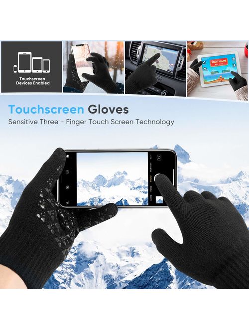 FRETREE Winter Gloves for Men- Touchscreen Warm Knit Gloves with Thickened Cuff & Anti-Slip Palm for Women, 3 Finger Touchscreen for Texting & Driving
