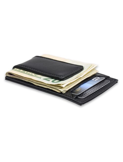 Men's Credit Card Holder & Money Clip - Black Leather Wallet, Fits Front Pocket