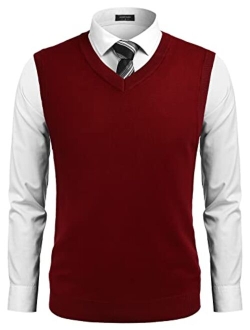 Men's Casual Slim Fit V-Neck Rhombus Knitwear Sleeveless Pullover Sweater Vest