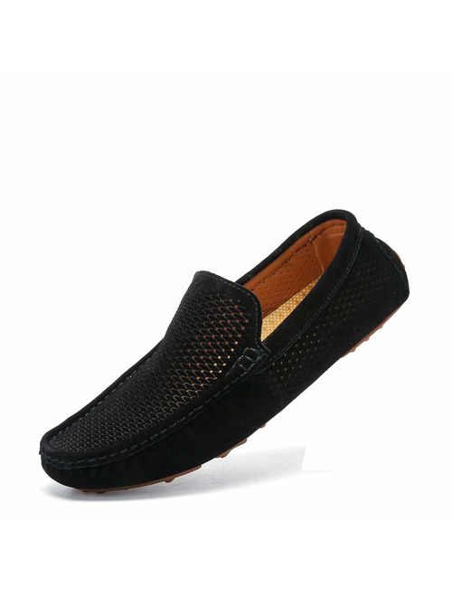 UNN Mens Loafers Casual Boat Shoes Genuine Leather Slip On Driving Moccasins Hollow Out Breathable Flats