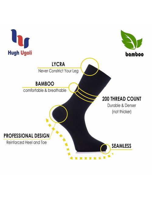 Hugh Ugoli Men's Bamboo Dress Socks Seamless Toe Business Crew Men Thin Socks, 4 Pairs, Shoe Size: 8-12