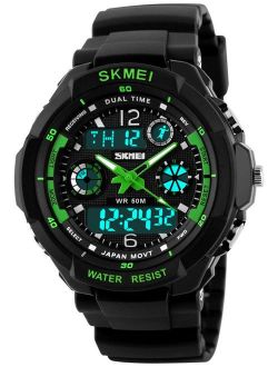 Fanmis Military Analog Digital Display Multifunction Dual Time Alarm Stopwatch Backlight 50M Waterproof Sports Watch Green
