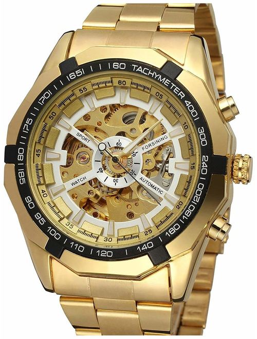 Fanmis Mens Skeleton Watches Luxury Automatic Watch with Stainless Steel Bracelet Wrist Watch