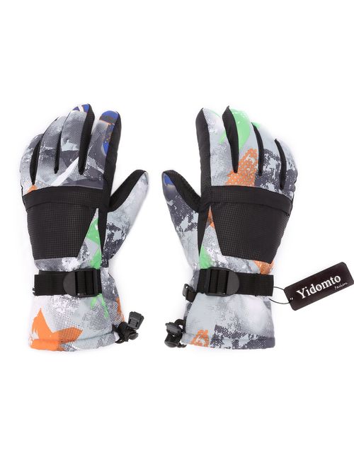 Ski Gloves, Yidomto Waterproof Warmest Winter Snow Gloves for Mens, Womens, Boys, Girls, Kids