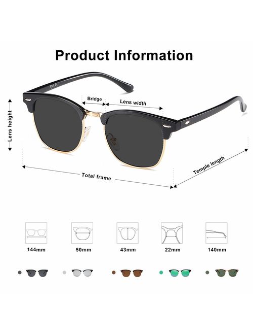 Buy SOJOS Retro Semi Rimless Polarized Sunglasses Horn Rimmed UV400 ...
