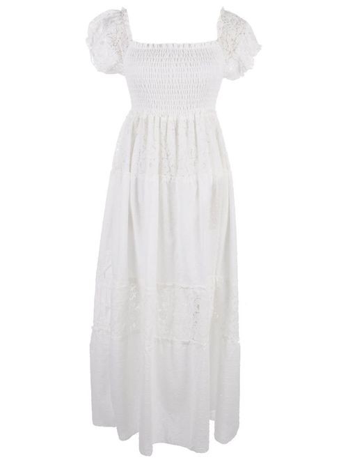 Anna Kaci ANNA-KACI Off Shoulder Boho Lace Semi Sheer Smocked Maxi Long Dress