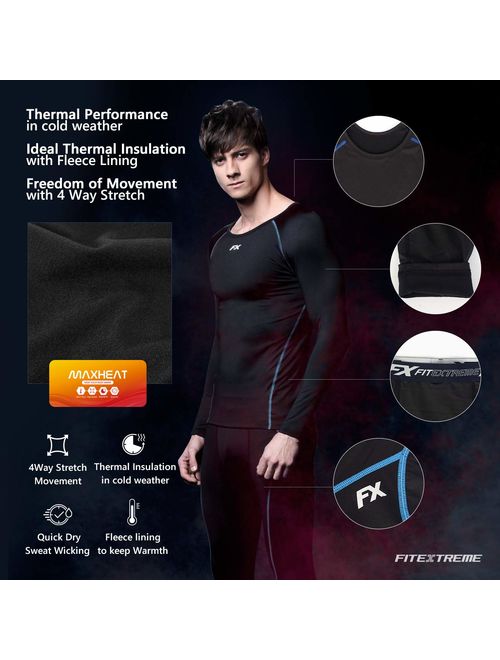 FITEXTREME Mens MAXHEAT Fleece Lined Performance Long Johns Thermal Underwear