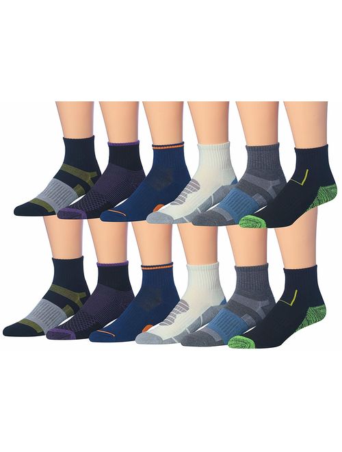 James Fiallo Men's 12 Pairs Athletic Sports Quarter Socks