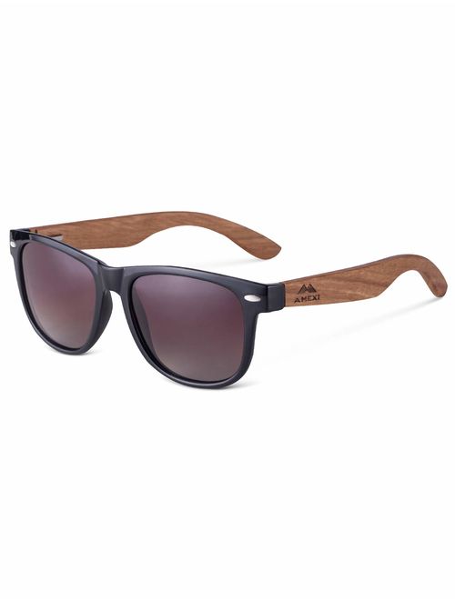 Polarized Sunglasses for Men and Women Driving Wooden legs Gray mirror lens (gray)