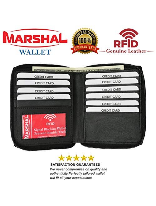 RFID Blocking Mens Leather Zippered Wallet