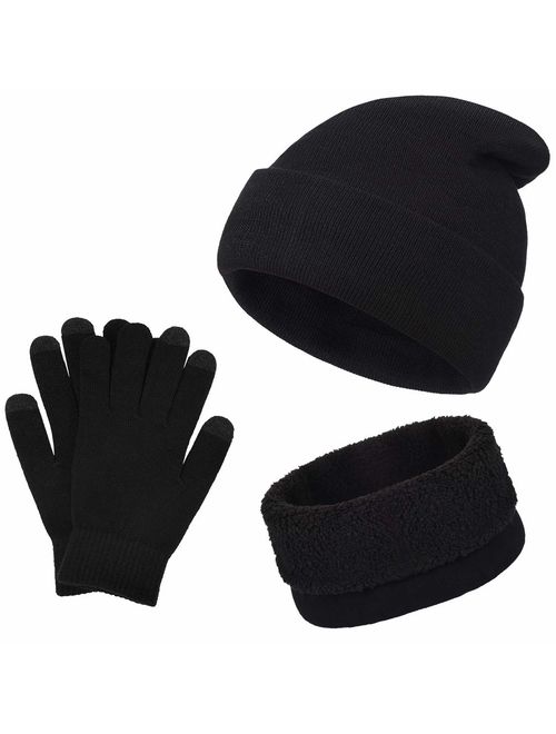 VBIGER Winter Warm Beanie Hat + Scarf + Touch Screen Gloves, Unisex 3 Pieces Cap Set for Men Women