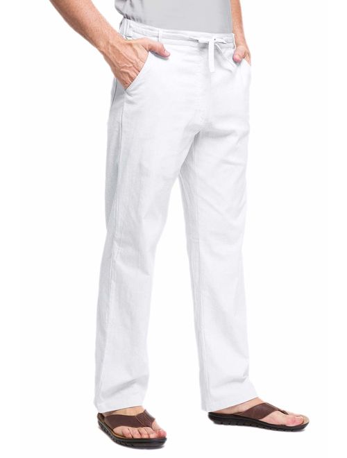 Janmid Men Casual Beach Trousers Linen Summer Pants
