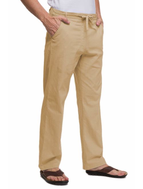 Janmid Men Casual Beach Trousers Linen Summer Pants