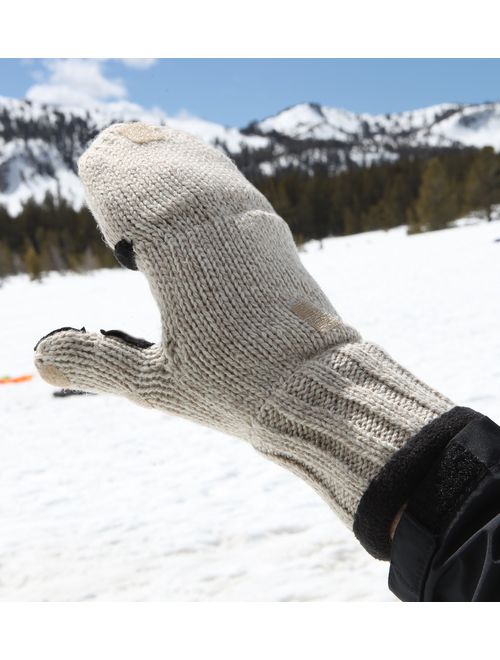 Heat Factory Fleece-Lined Ragg Wool Gloves with Fold-Back Finger Caps and Hand Heat Warmer Pockets, Men's