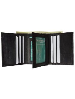Mens Black Leather Wallet Lamb Classic Trifold by Marshal wallet