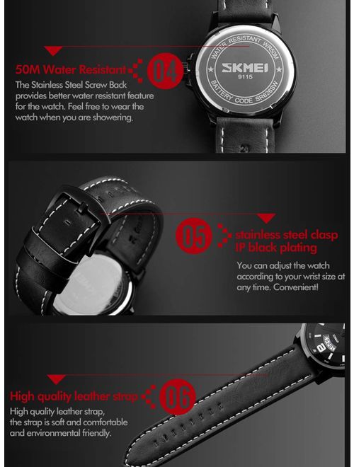 Men's Business Waterproof Quartz Dress Watch, Casual Fashion Analog Wrist Watch Classic Calendar Date Window, Resistant Comfortable Unique PU Leather Watches