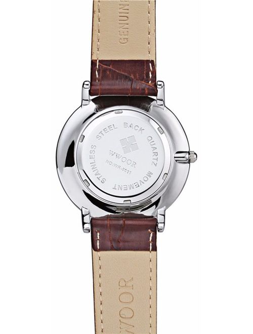 Tonnier Super Slim Quartz Casual Wristwatch Business Brown Genuine Leather Analog Men's Watch
