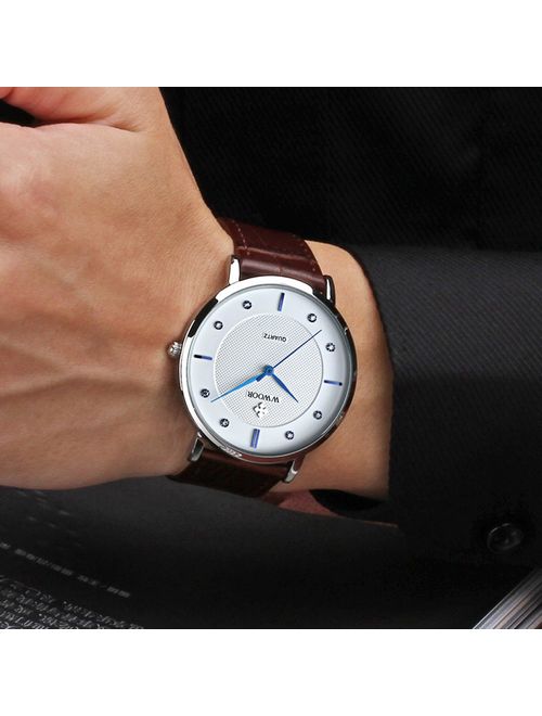 Tonnier Super Slim Quartz Casual Wristwatch Business Brown Genuine Leather Analog Men's Watch