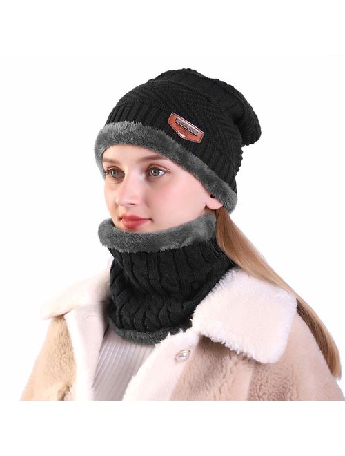 MUCO Womens Mens Winter Hat Warm Thick Beanie Cap Scarf for Winter Knit Ski Beanies