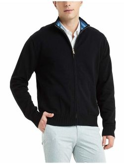 Kallspin Men's Cotton Blend Full Zip Cardigan Sweaters Relaxed Fit Outwear with Pockets