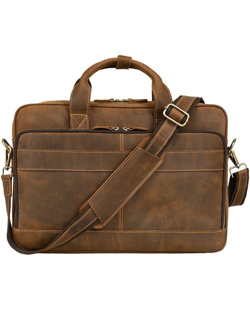 Jack&Chris Men's Genuine Leather Briefcase Messenger Bag Attache Case 14" Laptop, MB005B