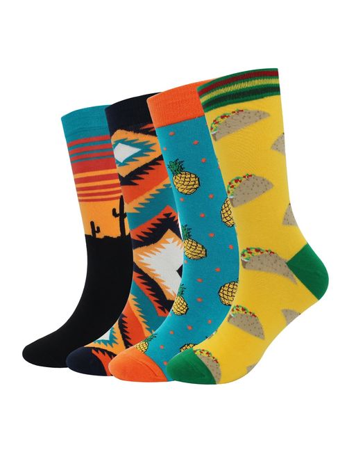 Men's Cool Colorful Casual Socks - Novelty Funny Casual Combed Cotton Crew Dress Socks Christmas Gift Pack