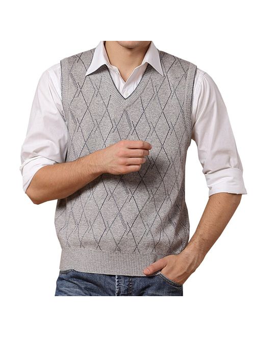 Lisianthuas Mens' Argyle V-Neck Sweater Vest