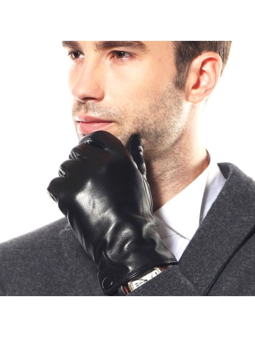 Men's Winter Warm Fashion Dress Leather Gloves Leather Button