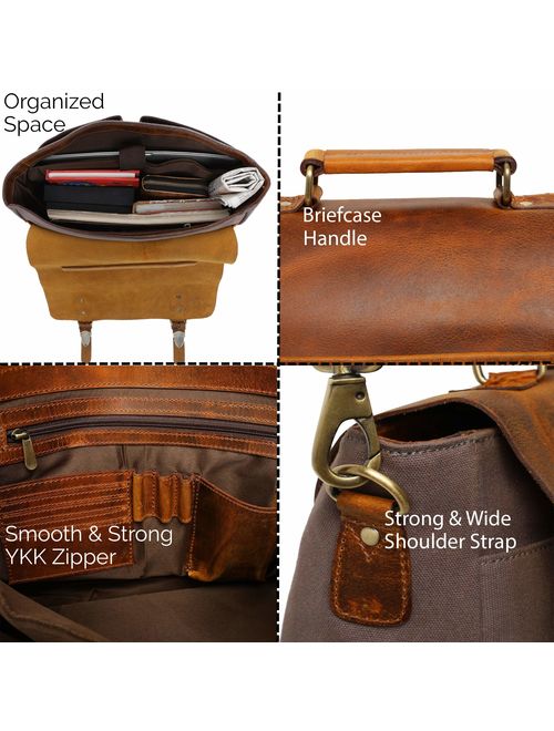 Rustic Town 15 inch Leather Canvas Laptop Messenger Briefcase Satchel Bag
