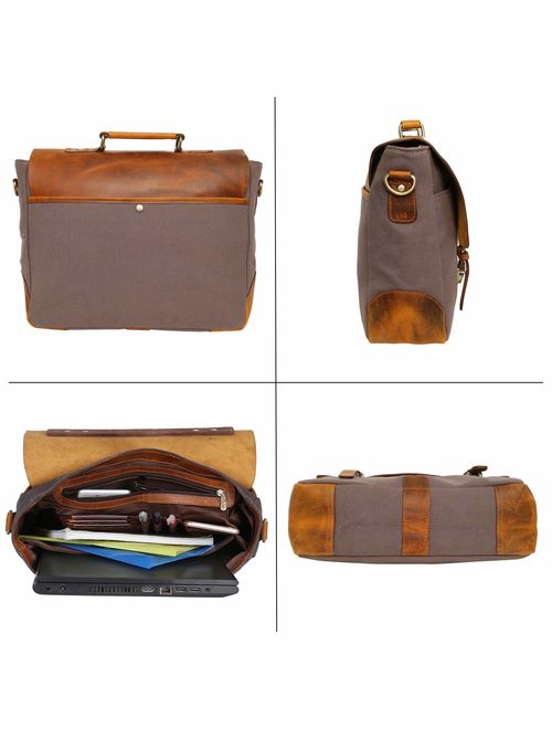 Rustic Town 15 inch Leather Canvas Laptop Messenger Briefcase Satchel Bag