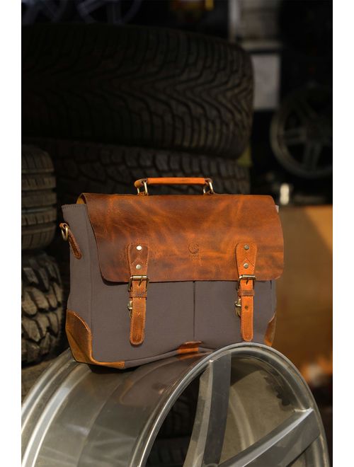 Rustic Town 15 inch Leather Canvas Laptop Messenger Briefcase Satchel Bag