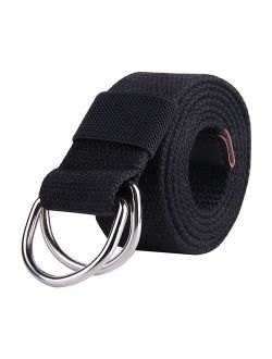 JINIU Mens & Womens Canvas Belt with Black D-ring Wide Extra Long Solid Color 1.5" wide